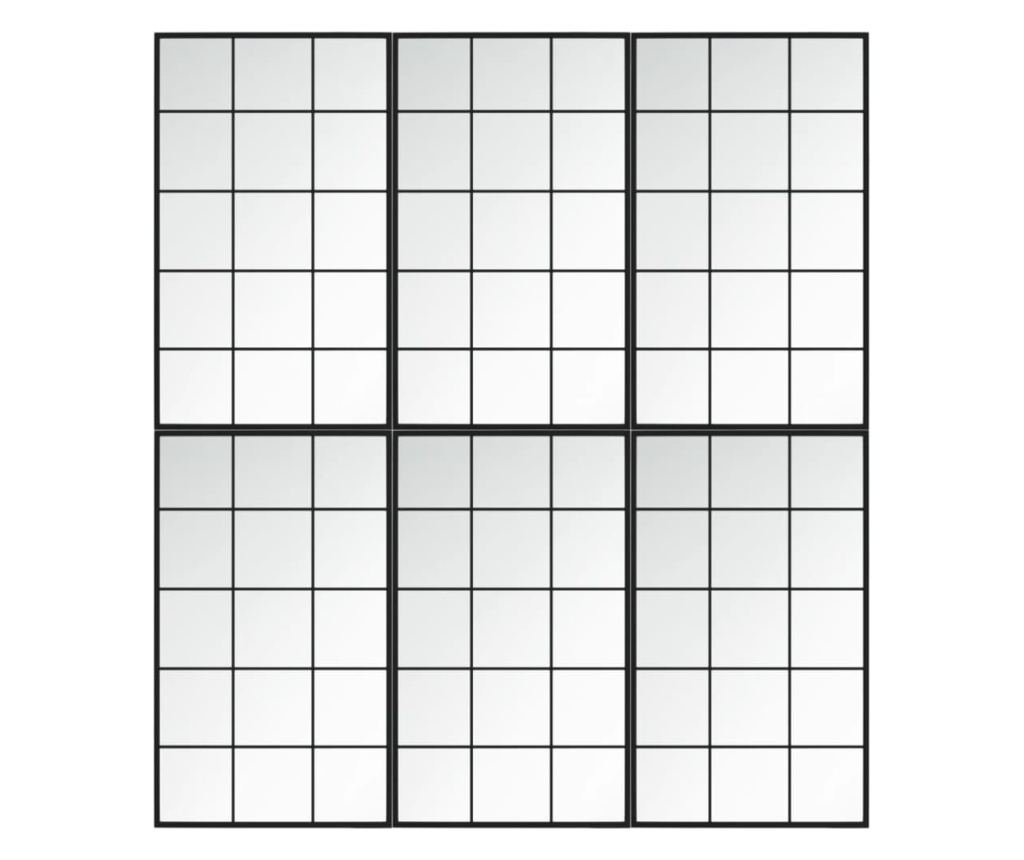 Стенни огледала, 6 бр., Черни, 100x60 см, Метал - 2