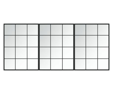 Zidna ogledala 3 kom crna 80x60 cm metalna