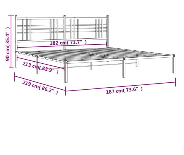 fehér fém ágykeret fejtámlával 183 x 213 cm