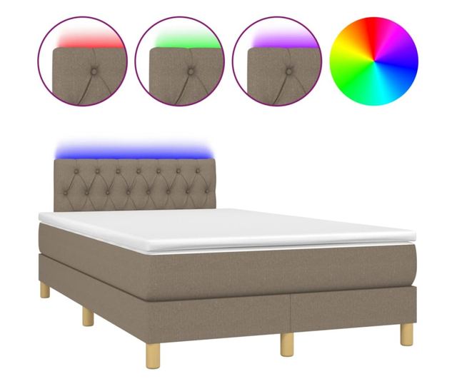 Легло с пружини, матрак и LED, таупе сиво, 120x200 см, текстил
