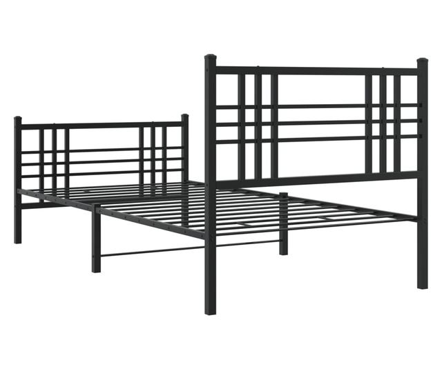 fekete fém ágykeret fej- és lábtámlával 107 x 203 cm
