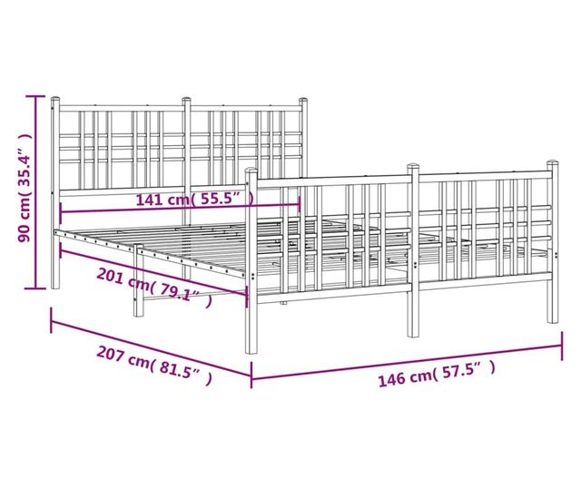 fehér fém ágykeret fej- és lábtámlával 140x200 cm