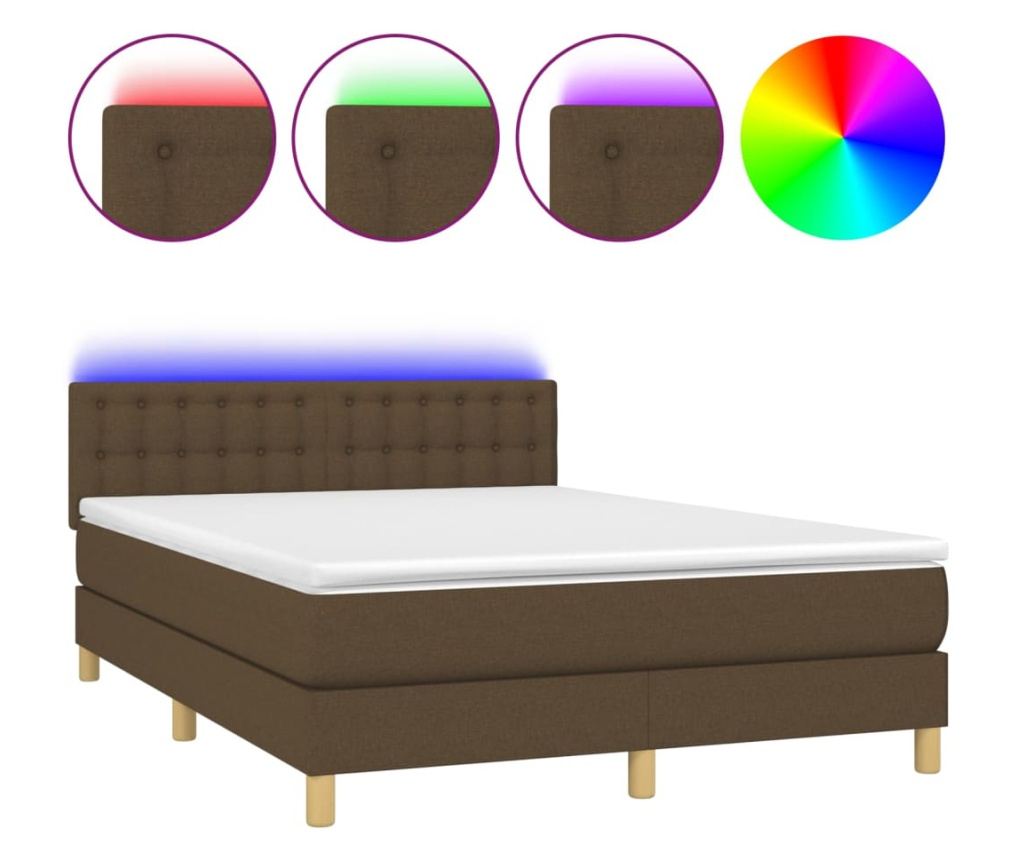 Vzmetnica z vzmetnico in LED, temno rjava, 140x190 cm, tekstil - 2