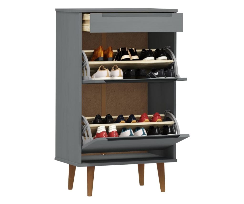 Шкаф за обувки, сив, 59.5x35x103 см, масивна бор. - 3