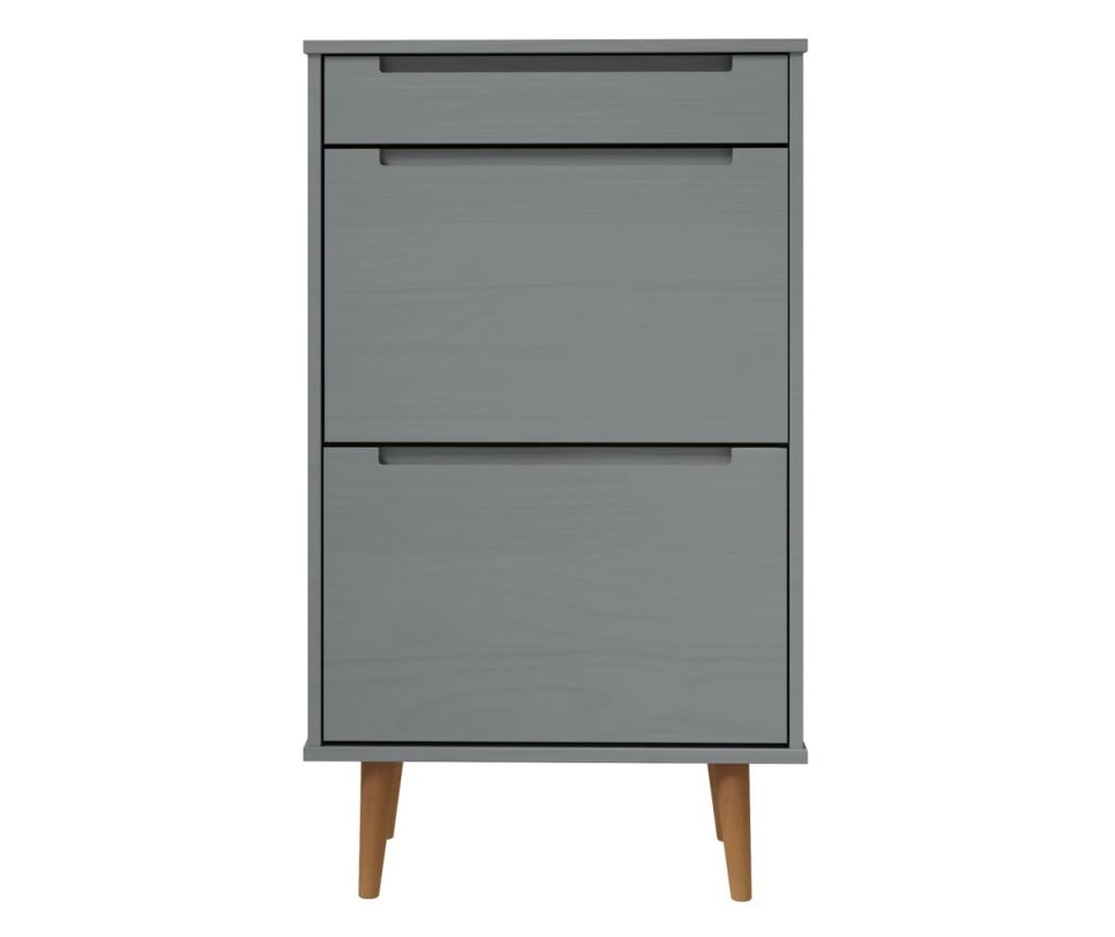 Шкаф за обувки, сив, 59.5x35x103 см, масивна бор. - 4