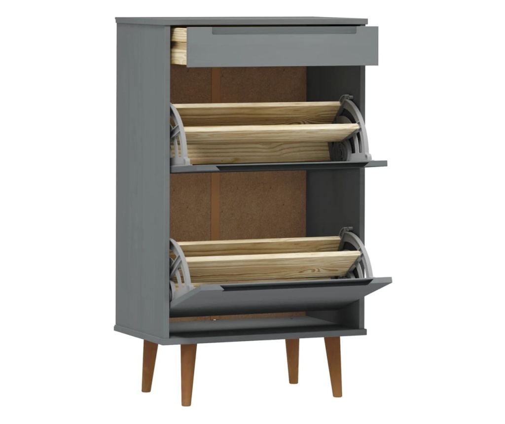 Шкаф за обувки, сив, 59.5x35x103 см, масивна бор. - 5
