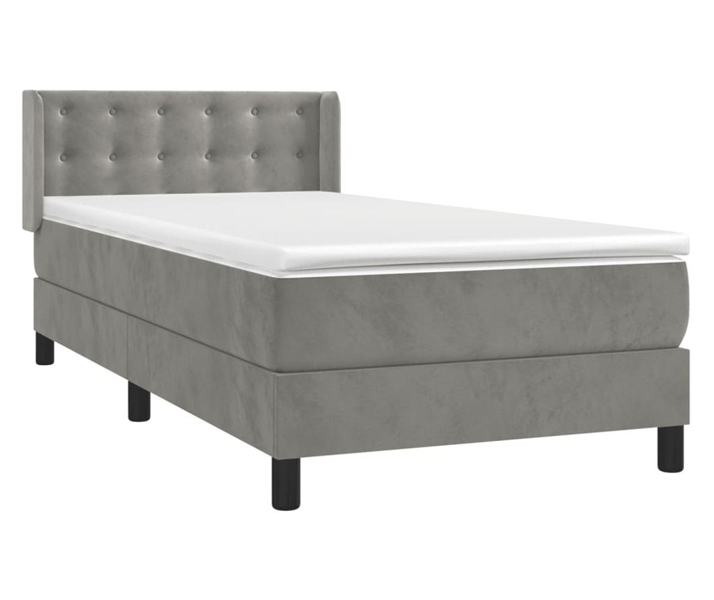 Boxspring krevet s madracem, Svjetlo siva, 90x190 cm, Baršun - 3