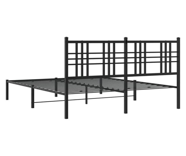 fekete fém ágykeret fejtámlával 160 x 200 cm