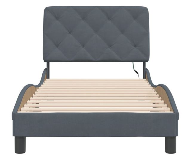 Рамка за легло с LED осветление, тъмносива, 90x190 см, кадифе