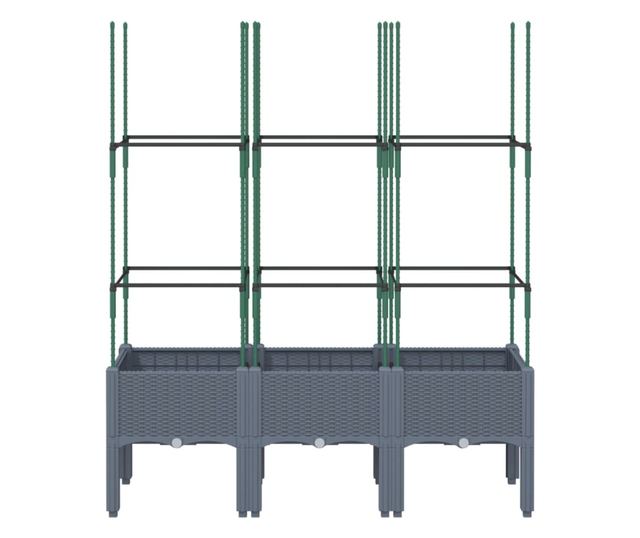 szürke polipropilén rácsos kerti ültetőláda 120 x 40 x 142,5 cm