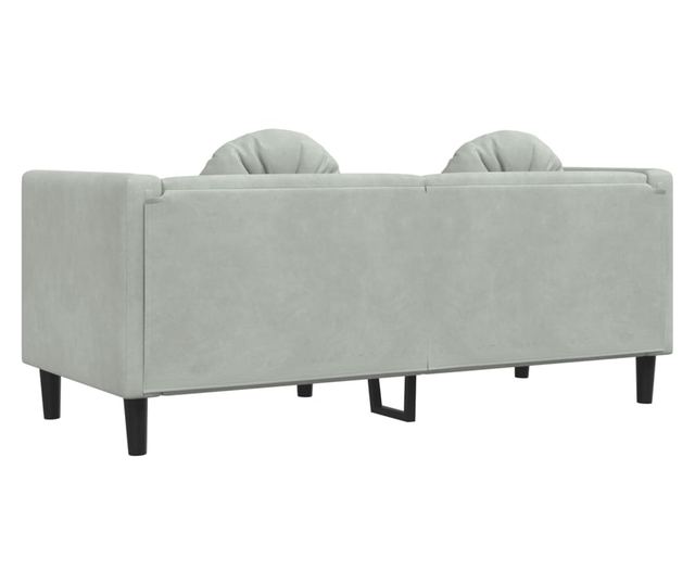 2 személyes világosszürke bársony kanapé párnával