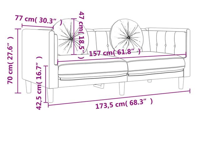 2 személyes világosszürke bársony kanapé párnával