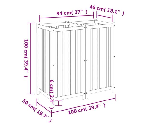 tömör akácfa kerti virágtartó béléssel 100 x 50 x 100 cm