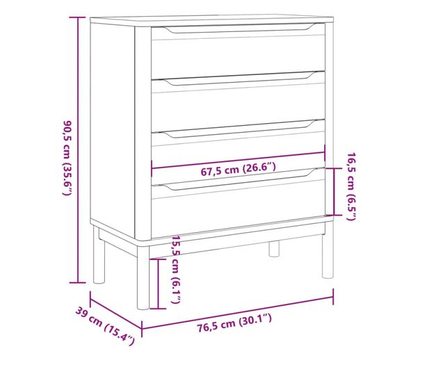 FLORO szürke tömör fenyőfa komód