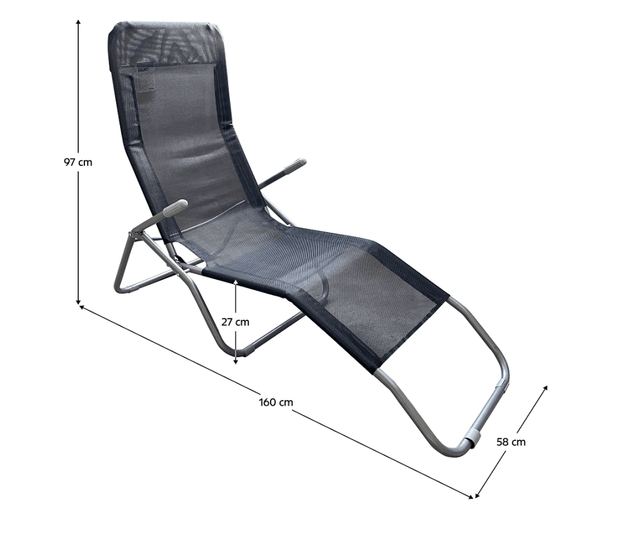 Sezlong de gradina, negru / gri, SELNO, Sani, 58 x 160 x 97 cm