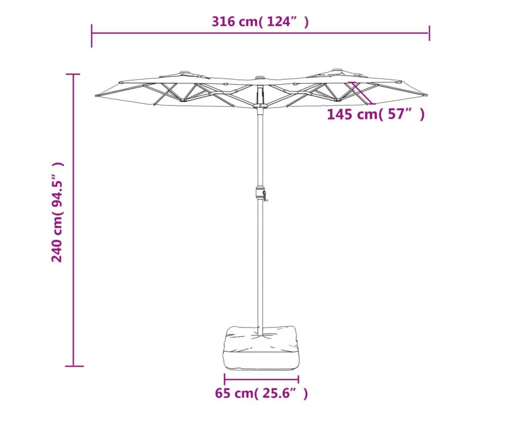 Dvojitý LED dáždnik na terasu tehlovo červený 316x240 cm - 10