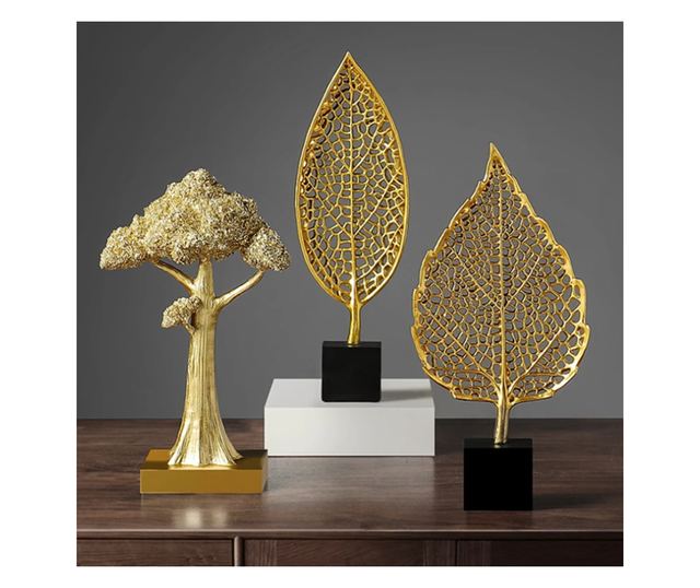 Decoratiune de masa, metalica, Leaf, 16x10x37cm, Auriu/Negru