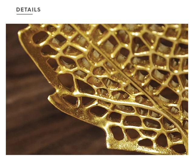 Decoratiune de masa, metalica, Leaf, 16x10x37cm, Auriu/Negru