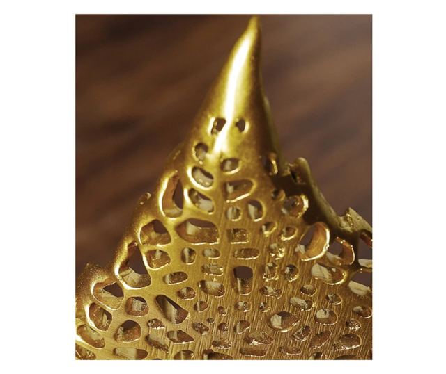 Decoratiune de masa, metalica, Leaf, 16x10x37cm, Auriu/Negru