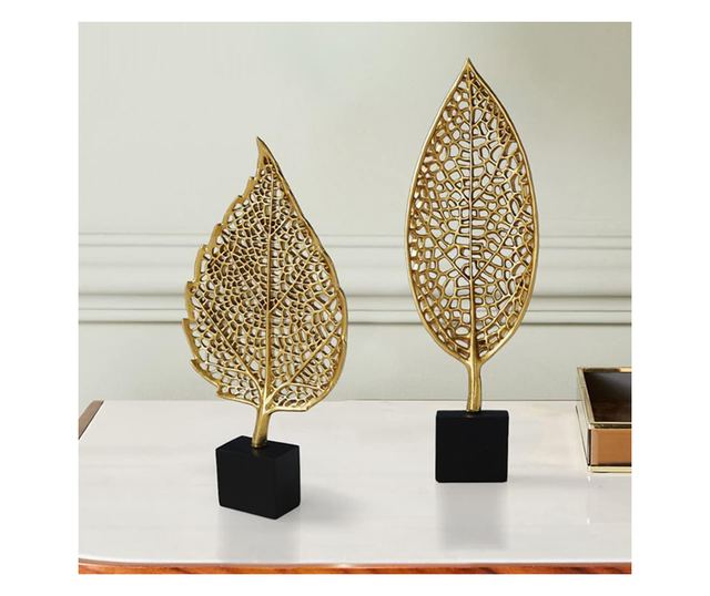 Decoratiune de masa, metalica, Leaf, 16x10x37cm, Auriu/Negru
