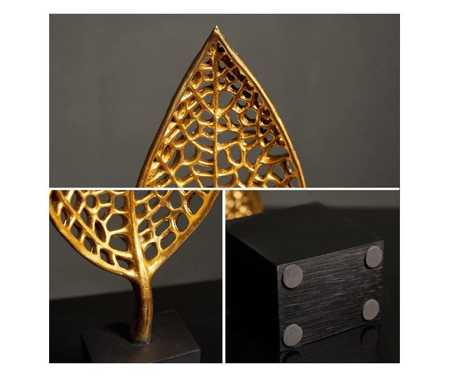 Decoratiune de masa, metalica, Leaf, 16x10x37cm, Auriu/Negru