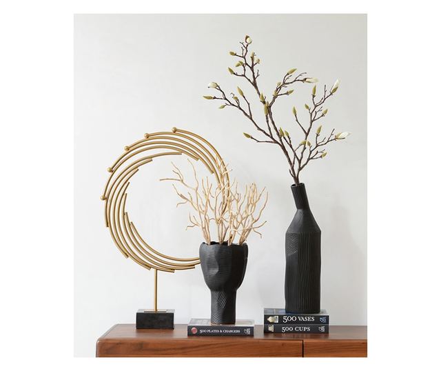 Decoratiune de masa, metalica, Omnia, 42x12x65cm, Auriu/Negru