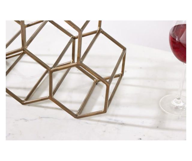 Suport 6 sticle de vin din metal auriu periat, Honeycomb, 34x17x35cm