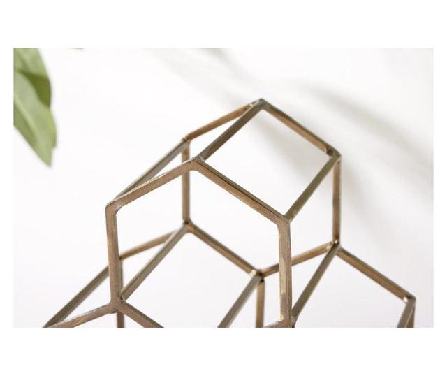 Suport 6 sticle de vin din metal auriu periat, Honeycomb, 34x17x35cm