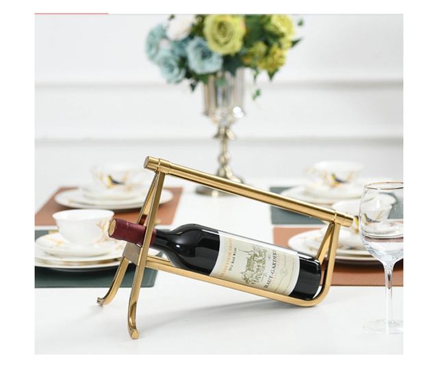 Suport sticla de vin din metal auriu periat, Portman, 35x22x22cm