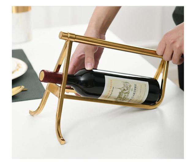 Suport sticla de vin din metal auriu periat, Portman, 35x22x22cm