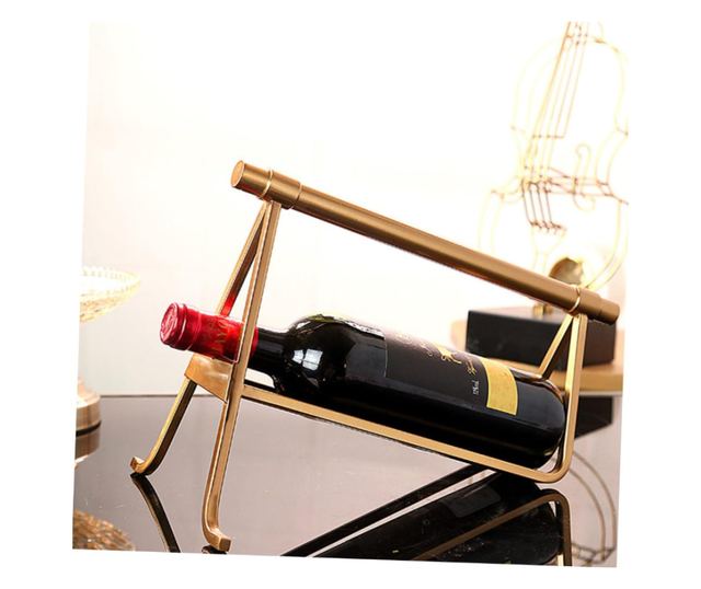 Suport sticla de vin din metal auriu periat, Portman, 35x22x22cm