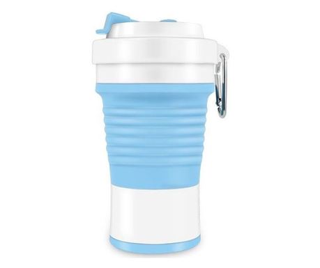 Recipient pliabil din silicon eMazing, ideal pentru călătorii, camping, cu capacitate de 750 ml și pai inclus, dimensiuni 11.6 X