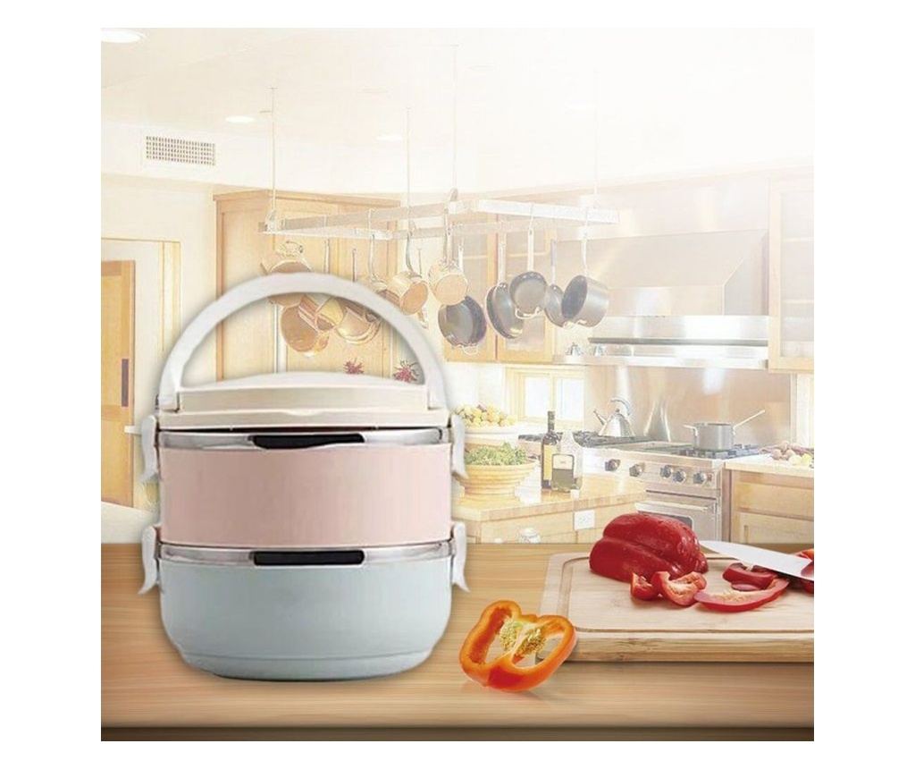 Set caserole alimentare, lunch box cu 2 recipiente din oțel inoxidabil, capacitate 1400 ml, prevăzut cu mâner și valvă de aerisi - 5