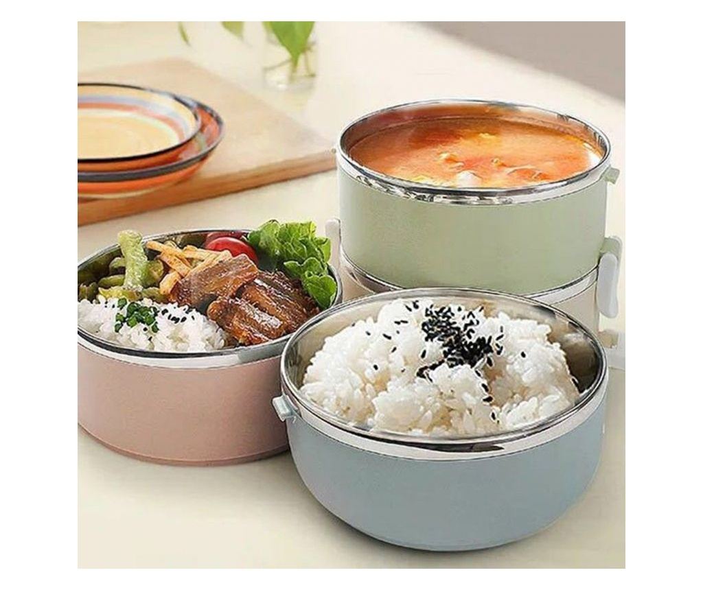 Set caserole alimentare, lunch box cu 2 recipiente din oțel inoxidabil, capacitate 1400 ml, prevăzut cu mâner și valvă de aerisi - 8