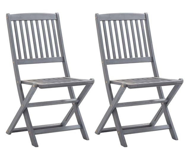 Външни сгъваеми столове с възглавници, 2 бр., Масивна акациева дървесина