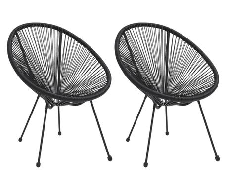 Scaune de grădină tip lună, 2 buc., negru, ratan