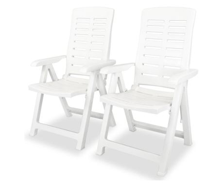 Zložljivi vrtni stoli, 2 kosi, bela, plastika