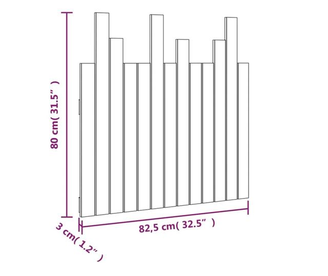 Стенна табла за легло, 82.5x3x80 см, масивна борова дървесина