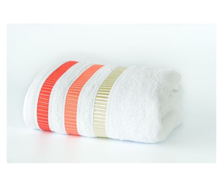 Prosop Kotonia Home - Pastel Ingie, 100% Bumbac, 50x90 cm, alb cu decor orange