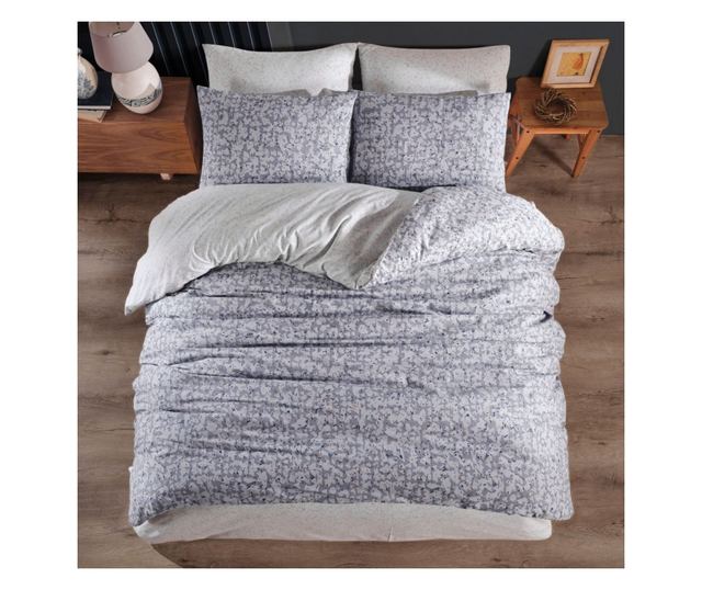Lenjerie de pat dublu, Majoli Bahar Home Collection, bumbac ranforce, pentru 2 persoane, Mimoza Grey