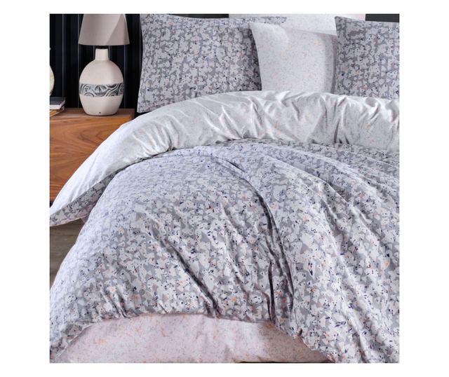 Lenjerie de pat dublu, Majoli Bahar Home Collection, bumbac ranforce, pentru 2 persoane, Mimoza Grey