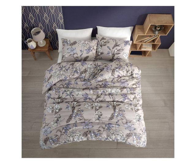Lenjerie de pat dublu, Majoli Bahar Home Collection, bumbac ranforce, pentru 2 persoane, Fiori Lilac