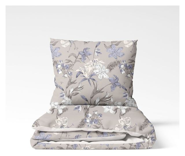 Lenjerie de pat dublu, Majoli Bahar Home Collection, bumbac ranforce, pentru 2 persoane, Fiori Lilac