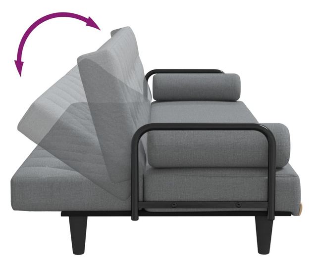 Kanapa rozkładana z podłokietnikami, jasnoszara, tekstylna