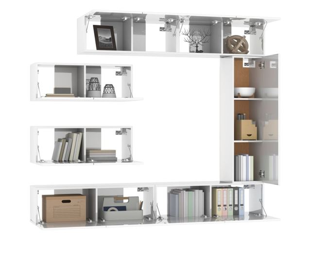 Set TV omare, 7 delov, bel visok sijaj, obdelano les.