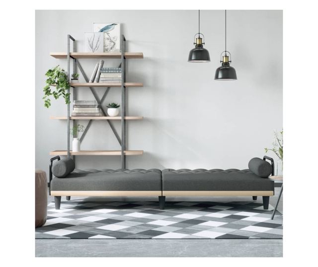 Kanapa rozkładana z podłokietnikami, ciemnoszara, tekstylna