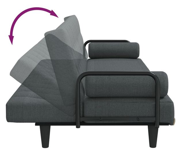 Kanapa rozkładana z podłokietnikami, ciemnoszara, tekstylna