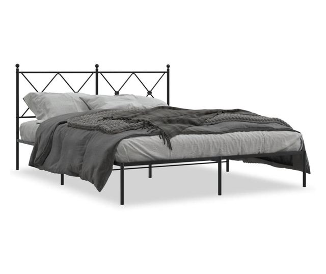 fekete fém ágykeret fejtámlával 160 x 200 cm