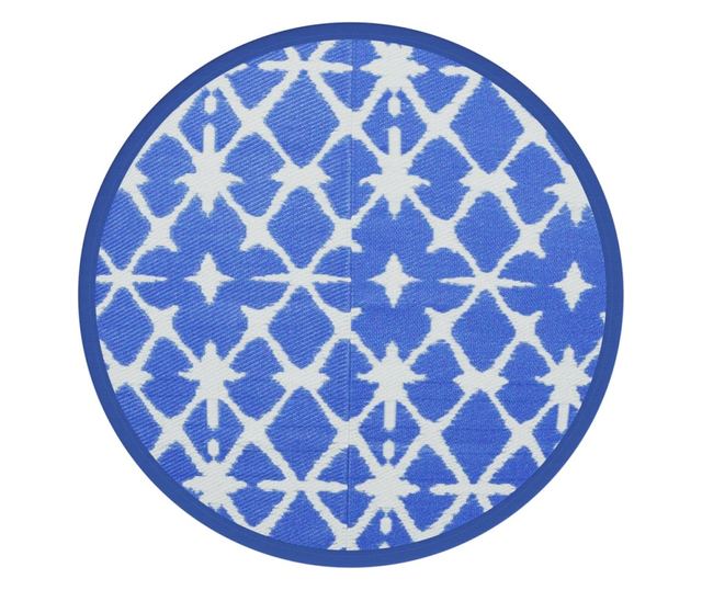 kék és fehér polipropilén kültéri szőnyeg Ø120 cm