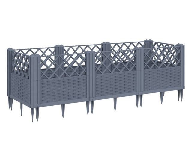 szürke PP kerti virágláda cövekekkel 123,5 x 43,5 x 43,5 cm
